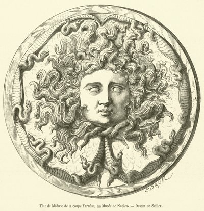 Hoofd van Medusa van de Farnese kom, in het museum van Napels door French School