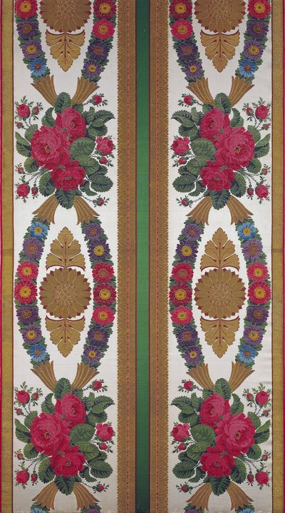 Textiel met kransen van madeliefjes en boeketten van rozen door Cousin en Bony, Bissardon, Lyon, 1811 door French School