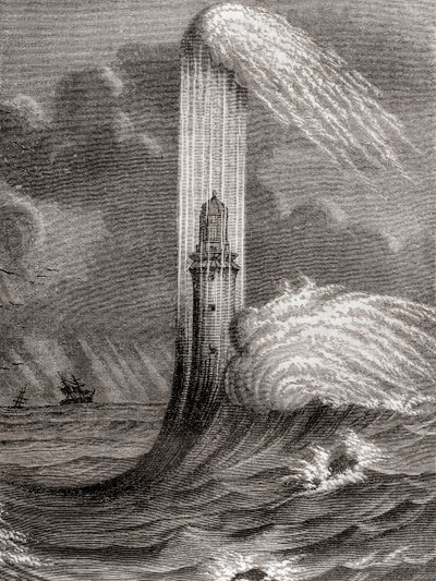 De 18e-eeuwse Eddystone-vuurtoren, gebouwd door John Rudyard, Eddystone Rocks, nabij Rame Head, Engeland, uit 