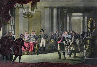 De abdicatie van Napoleon in Fontainebleau in april 1814. door French School