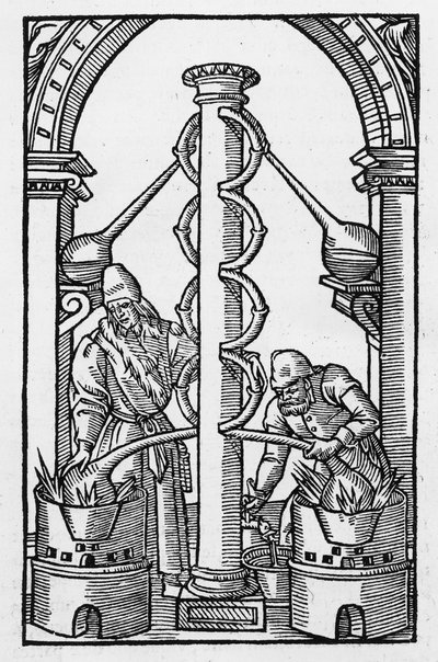 De alchemist aan het werk, kopie van een illustratie uit 