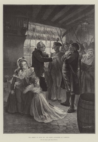 De Arrestatie van Lodewijk XVI en Marie Antoinette in Varennes door French School