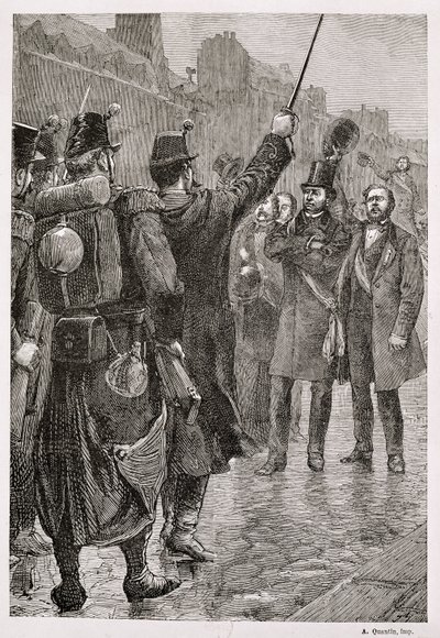 De Arrestatie van Victor Schoelcher (1804-93) bij de Saint-Antoine Barricade, 4 december 1851 door French School