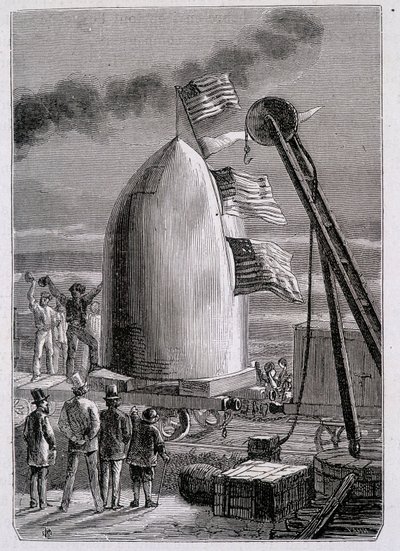 De Aankomst van het Projectiel bij Stone-Hill - in "Van de Aarde naar de Maan" door Jules Verne door French School