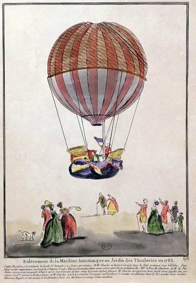 De opstijging van de Aerostat in de Jardin des Tuileries, 1 december 1783 door French School