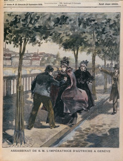 De moord op Elizabeth (1837-98) keizerin van Oostenrijk in Genève, voorpagina van L