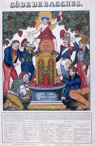 De Bacchus Code, Alle onaangename mensen zijn waterdrinkers, karikatuur over alcoholisme, Imagerie de Metz, c.1840 door French School