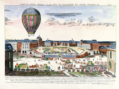 De ballonvaart van François Pilâtre de Rozier (1754-96) over het Chateau de Versailles, 23 juni 1784 door French School