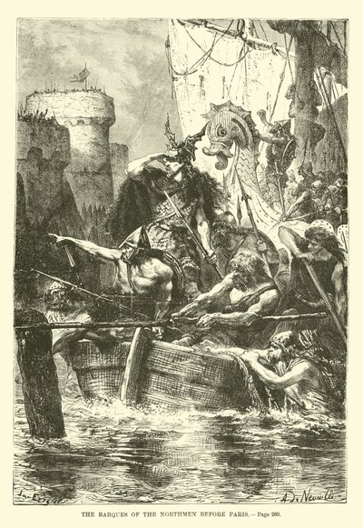 De schepen van de Noormannen voor Parijs door French School