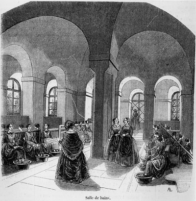 De badkamer bij het Instituut voor de Jonge Blinden, in Tableau de Paris door Edmond Texier, gepubliceerd in 1852 door French School
