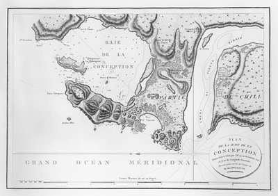 De Baai van Concepcion, Chili (gravure) door French School
