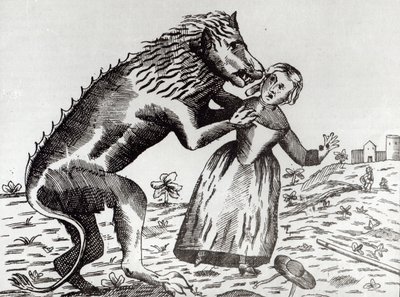 Het Beest van Gevaudan Aanvallend een Jong Meisje door French School
