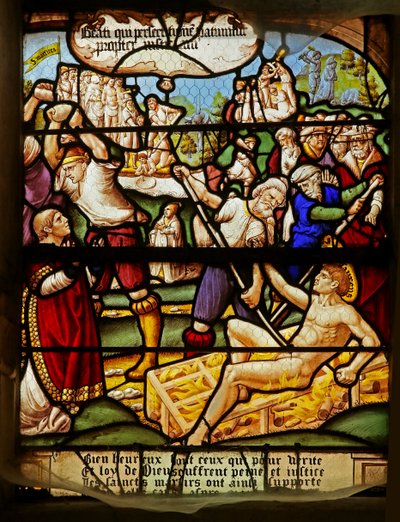 De Zaligsprekingen: Zalig zijn zij die vervolgd worden om de gerechtigheid: het martelaarschap van St. Stefanus en St. Laurentius door French School