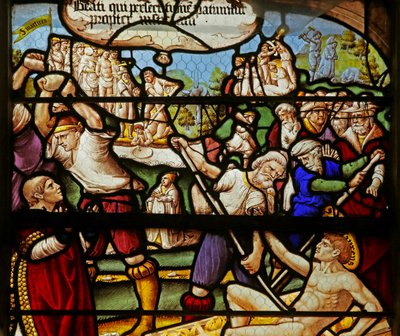 De Zaligsprekingen: Zalig zijn zij die vervolgd worden om de gerechtigheid: het martelaarschap van St. Stefanus en St. Laurentius door French School