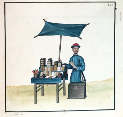 De boekverkoper, uit een boek over de straatroepen van Peking, c.1785 door French School