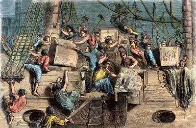 De Boston Tea Party, 6 december 1773 door French School