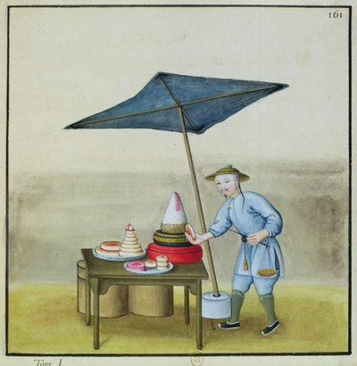 De taartverkoper, uit een boek over de straatroepen van Peking, c.1785 door French School