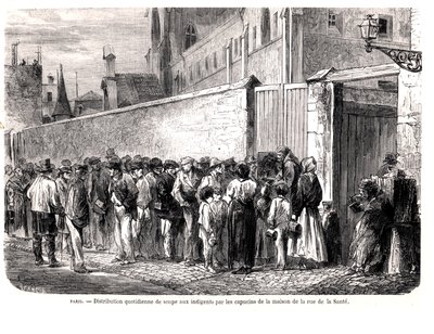 De kapucijnen van de rue de la Sante delen de dagelijkse soep uit aan de armen, uit Le Monde Illustre, 1860 door French School