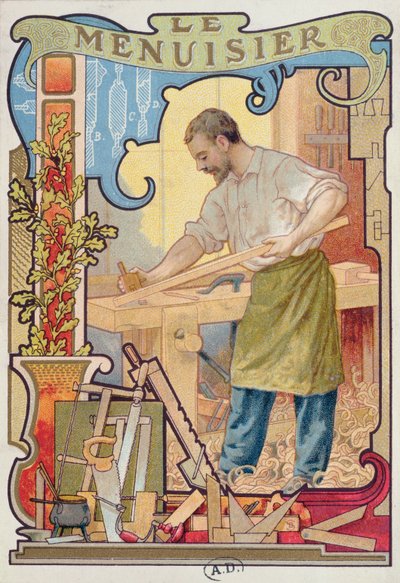 De Timmerman, illustratie uit een boek over ambachten, c.1899 door French School