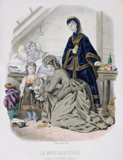 Het Liefdadigheidsbezoek, illustratie uit La Mode Illustrée, c.1870 door French School