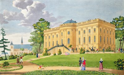 Het kasteel van Montmorency, nabij Parijs, c.1815-20 (kleurgravure) door French School