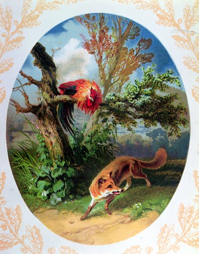 De haan en de vos, illustratie naar de fabel van Jean de la Fontaine (1621-95) ca. 1860-80 door French School