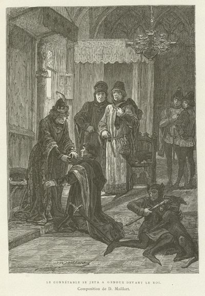 De constable wierp zich op zijn knieën voor de koning door French School