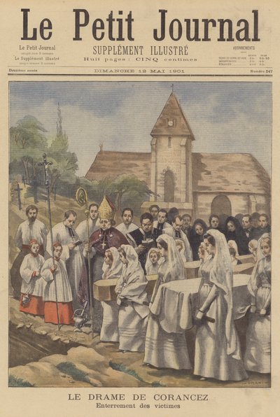 De moorden van Corancez; begrafenis van de slachtoffers door French School