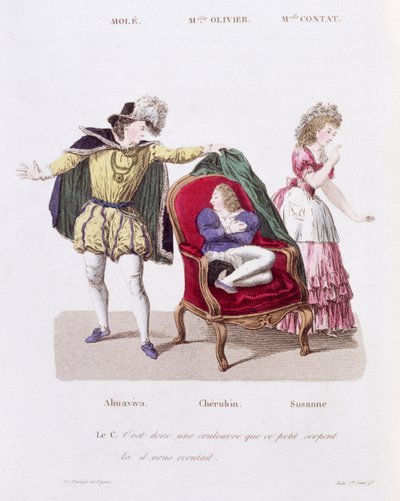 De Graaf ontdekt Cherubin, Act I Scene 9 uit Het Huwelijk van Figaro door Pierre Augustin Caron de Beaumarchais (1732-99) door French School
