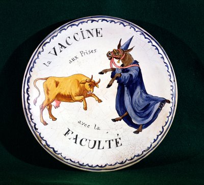De koepokken vechten met de medische professie, ca.1800 (geglazuurd keramiek) door French School
