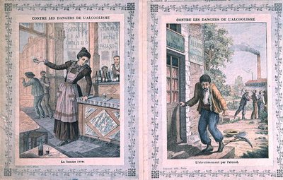 De gevaren van alcoholisme, omslag van een schoolschrift. c.1900 door French School