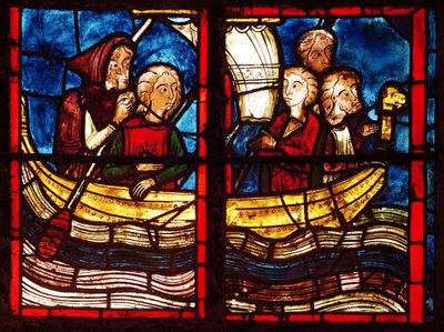Het vertrek naar Jeruzalem, uit het verhaal van St. Maria van Egypte in de Chapelle de la Sainte-Croix door French School