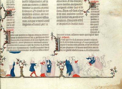 Het vertrek van Rebecca met Eliezer, uit De Bijbel van Jean de Sy, ca.1355 door French School