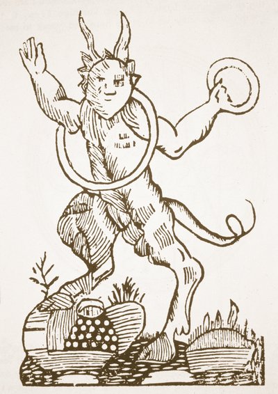De Duivel wijst Verborgen Schatten aan, kopie van een illustratie uit Le Veritable Dragon Rouge, Lille 1521, gebruikt in Geschiedenis van de Magie, gepubliceerd eind 19e eeuw door French School
