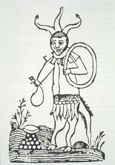 De Duivel wijst Verborgen Schatten aan, kopie van een illustratie uit Le Veritable Dragon Rouge, 2e versie, Lille 1521, gebruikt in Geschiedenis van de Magie, gepubliceerd eind 19e eeuw door French School