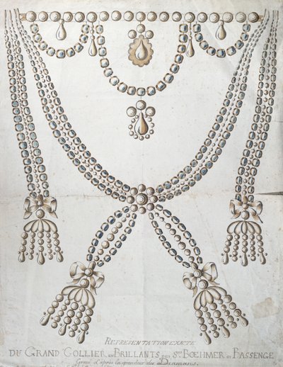 De diamanten ketting betrokken bij de Affaire van de Collier de la Reine, c.1785 door French School