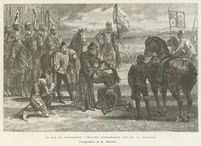 De hertog van Bourgondië boog nederig voor de dauphin door French School