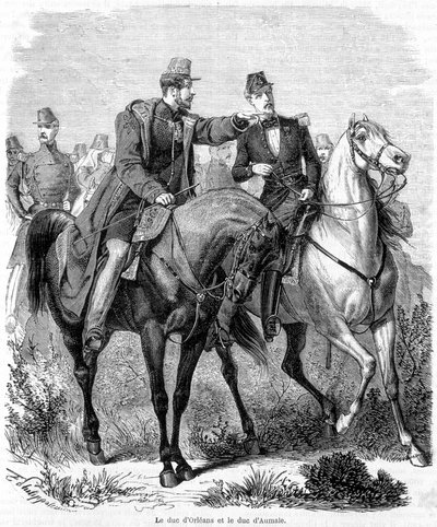 De Hertog van Orléans en de Hertog van Aumale in Algerije - in "La France Populaire" door Henri Martin door French School