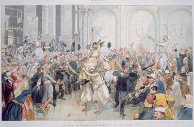 De Paasprocessie van het Heilige Vuur in Jeruzalem, 1895 door French School