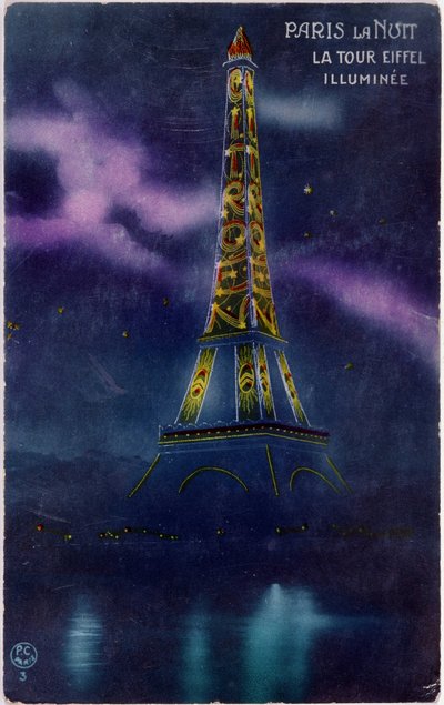 De Eiffeltoren verlicht met de letters 