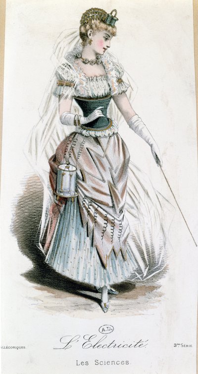 De elektriciteitsfee, kostuum voor een gemaskerd bal met batterij, ca. 1885 door French School