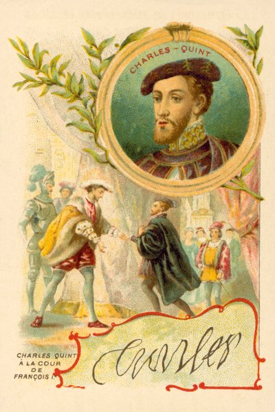 Keizer Karel V aan het hof van Frans I van Frankrijk door French School