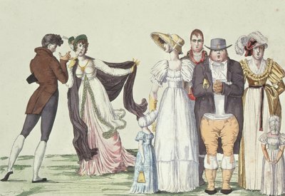De Engelse familie in Parijs, illustratie uit Le Supreme Bon Ton, c.1815 door French School