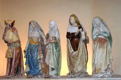 De Graflegging, 1490 (beschilderde steen) (detail) door French School