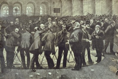 De beroemde Corbeille op de Parijse Beurs, ca. 1885 door French School