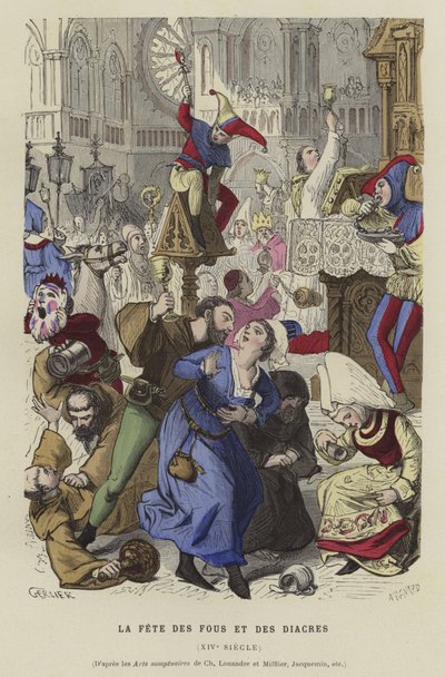Het feest van dwazen en diakens, 14e eeuw door French School