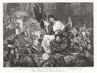 Het Feest van de Rede in de Notre Dame de Paris, 10 november 1793 door French School