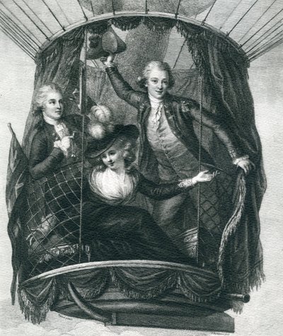 De eerste ballonvaart in Engeland, 15 september 1784, uit Wonderbaarlijke Ballonvaarten of de Verovering van de Hemel, door Fulgence Marion, gepubliceerd rond 1870 door French School