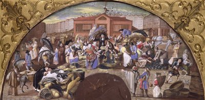 De vismarkt bij Les Halles, ca. 1660 door French School