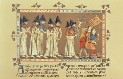 De Flagellanten in Doornik in 1349, kopie van een miniatuur uit de Kroniek van Aegidius Li Muisis door French School